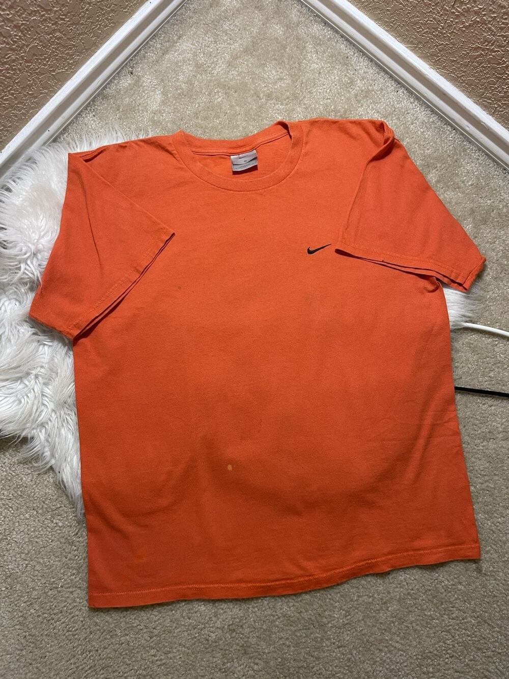 Vintage Nike Mini Swoosh T Shirt Men’s Size M Orange Short Sleeve Y2k Baggy